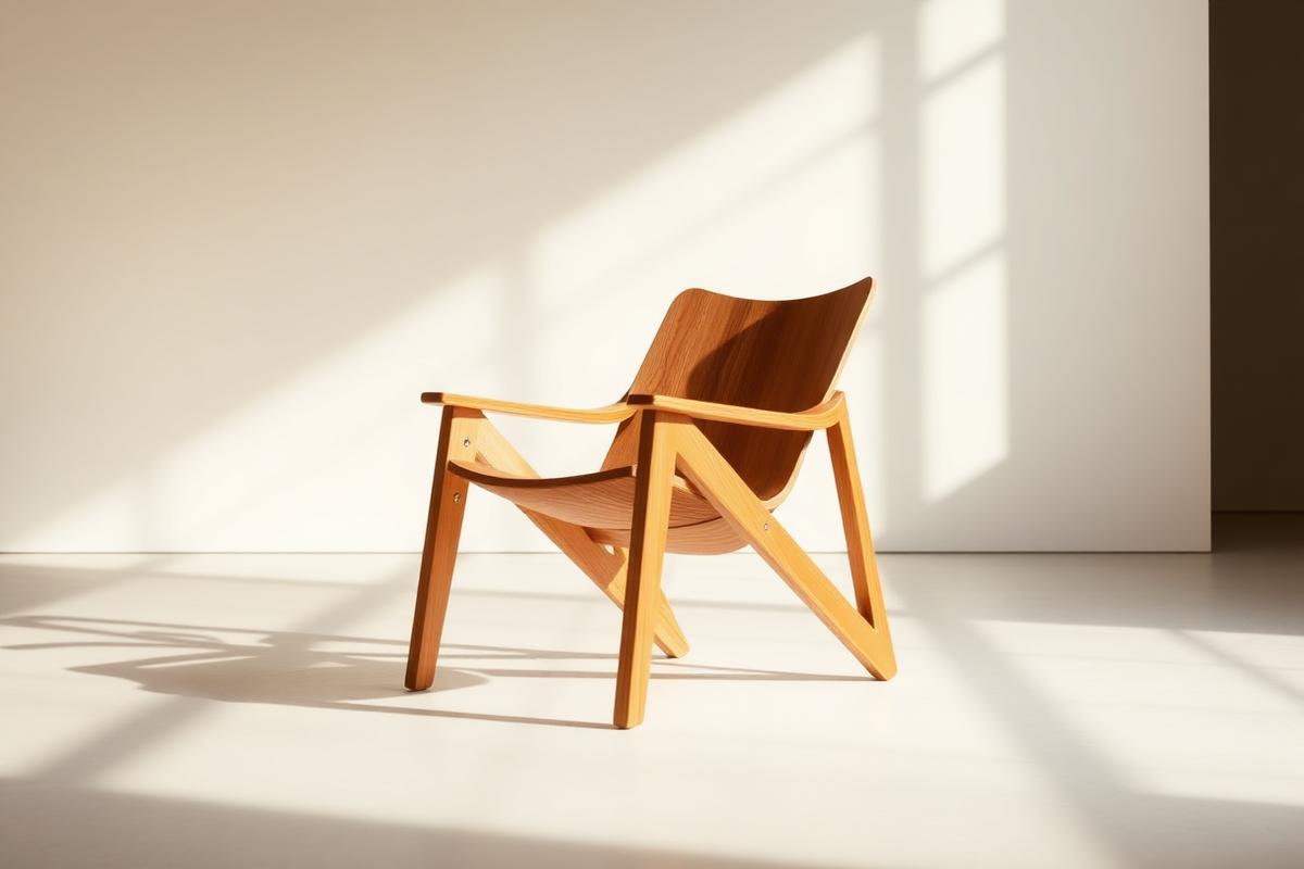 Designer wooden chair in a minimalist gallery